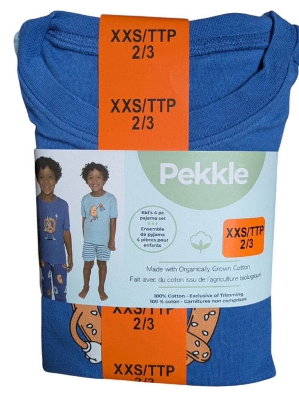 NWT Pekkle 4-Piece Pajama Set Pants/Shorts/2 Shirts Blue/Orange Size XXS (2/3)